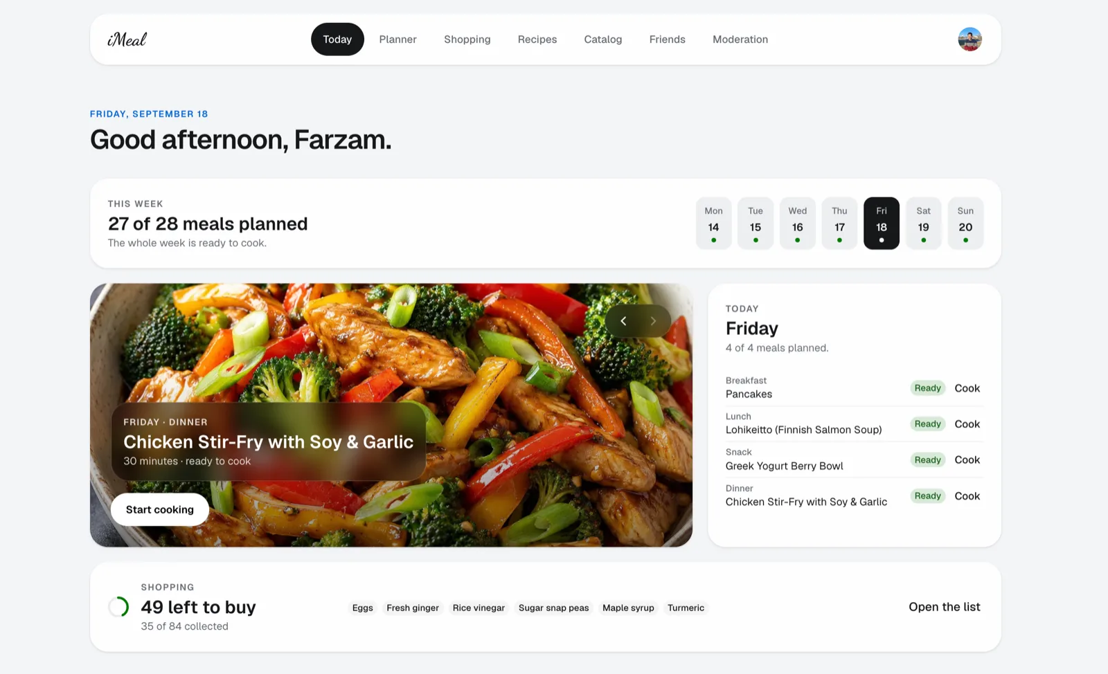 iMeal interface