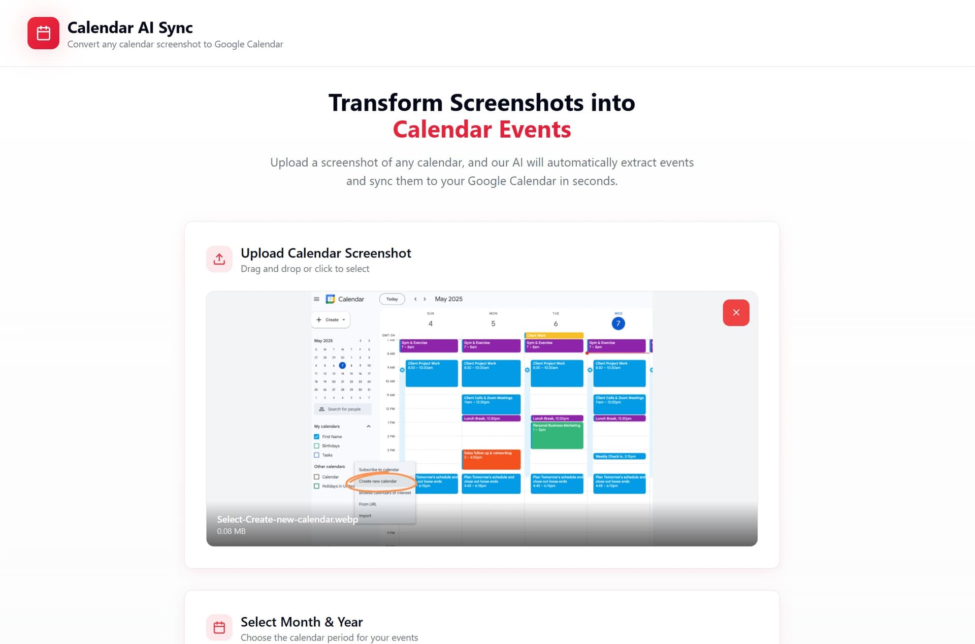 OCR→Calendar interface